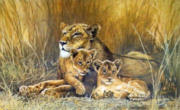 leona y cachorros 2 Pinturas al óleo